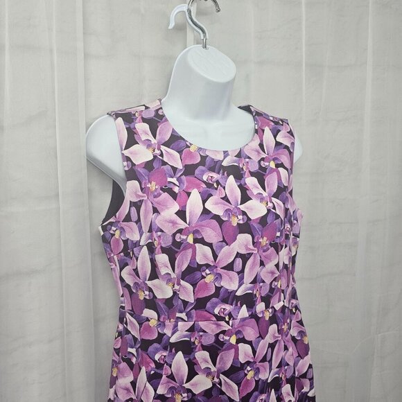 Lands' End Dress Ponte Purple Floral Sleeveless Casual Office Summer 8P - Picture 3 of 13